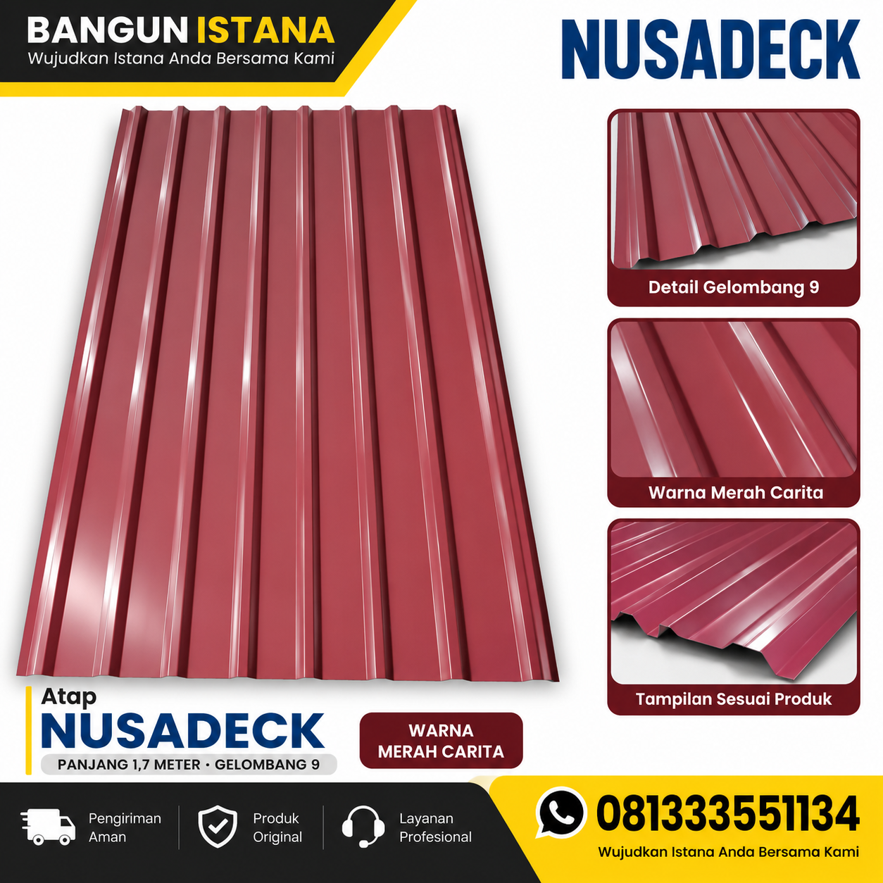 ATAP NUSA DECK 80CM X 1.7 METER MERAH CARITA